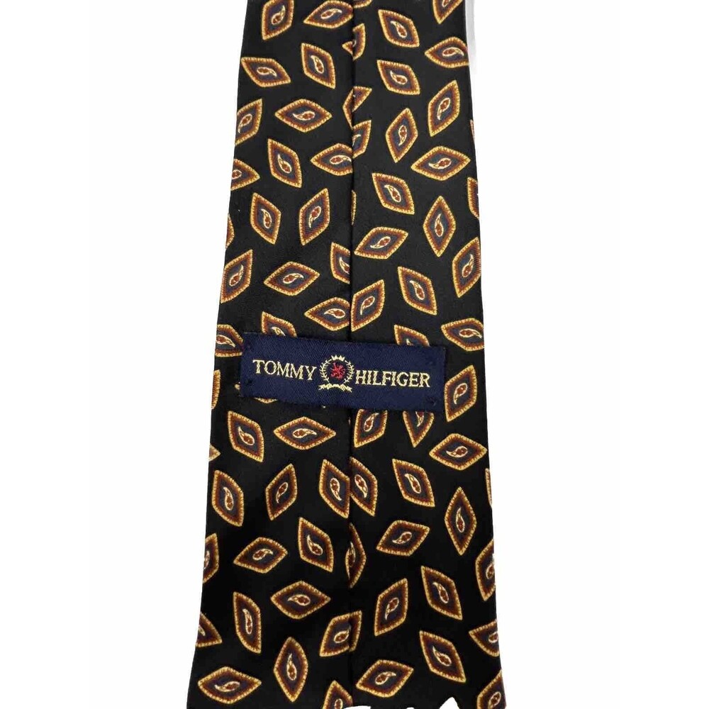 Tommy Hilfiger Black Maroon Gold Stars and Paisley 100% Silk‎ Tie 56"x 4" - Picture 4 of 7